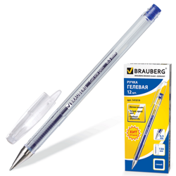 Ручка гелевая BRAUBERG "Jet", СИНЯЯ, корпус прозрачный, узел 0,5 мм, линия письма 0,35 мм, 141019