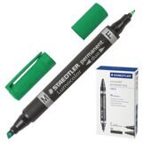 Маркер перманентный STAEDTLER двусторонний, ЗЕЛЕНЫЙ, круглый 0,6 мм / скошенный 1,5-4 мм, 348 B-5